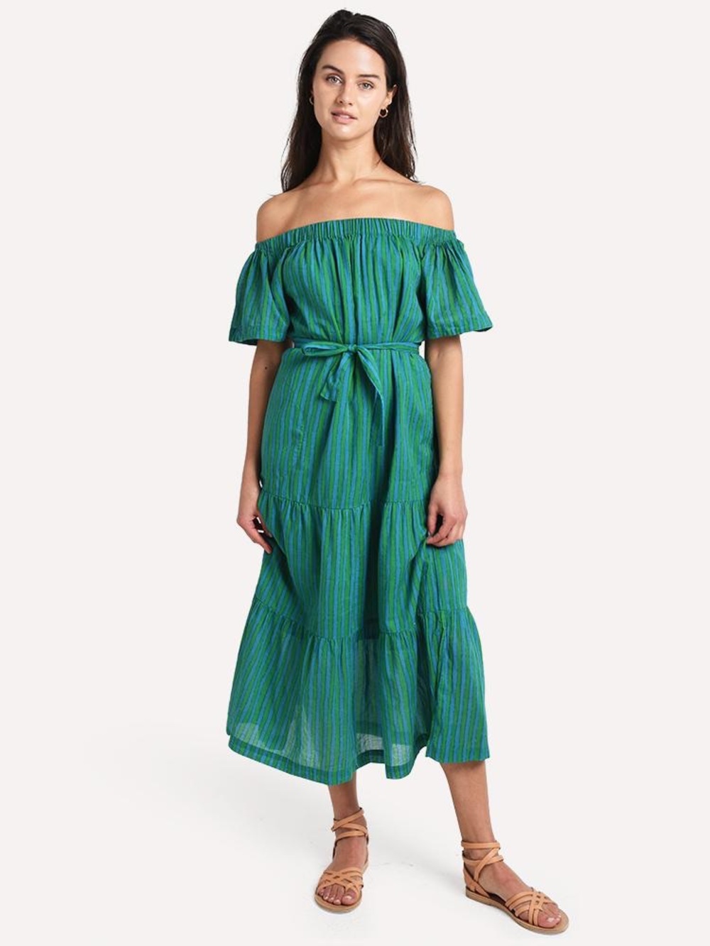 Oliphant Off Shoulder Midi Dress - Saint Bernard MISSING A BELT!